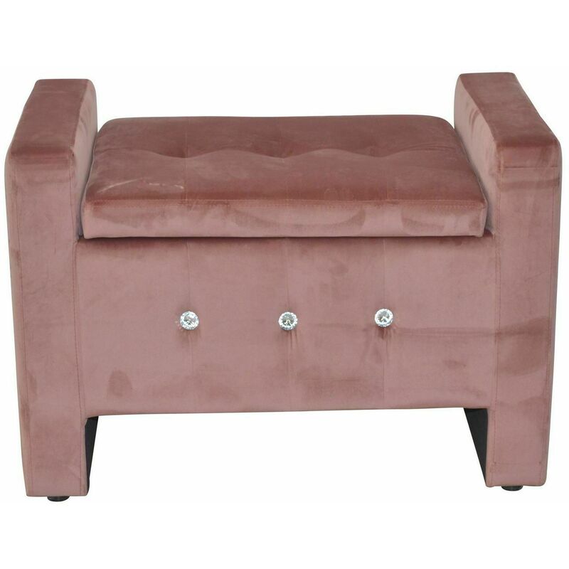 siège petite banquette avec espace de rangement en tissu velours rose 75x45x46 cm - rose