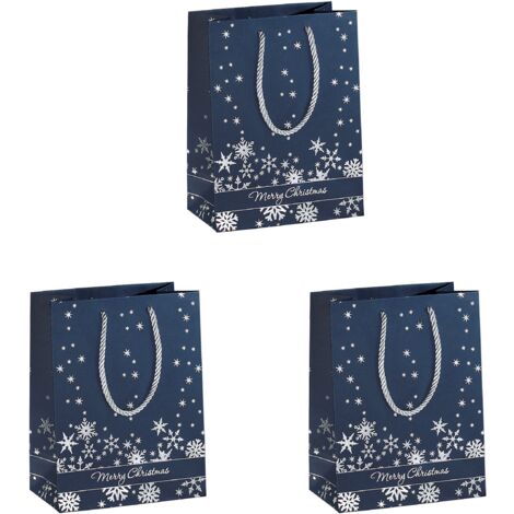 SIGEL GT111 Premium Borsa natalizia piccola, Silver Snowflakes, 17,5 x 23 x 10 cm, carta, 210 g, 3 pz