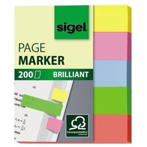 SIGEL Haftmarker SIGEL Brillant 50 x 12 mm (B x H) gelb pink blau grün orange 40 Bl./Block 5Block/Pack.