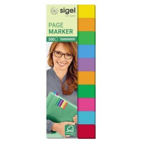 SIGEL Haftstreifen SIGEL Film Multicolor 44 x 12,5 mm (B x H) 2 x orange je 1 x gelb hellgründunkelblau lila dunkelgrün pink hellblau rot 50 Bl./Block 10 Block/Pack.