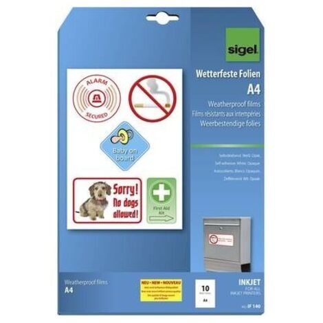 Sigel IF140 Pellicola autoadesiva DIN A4 Stampante a getto d'inchiostro Bianco, Opaco 10 pz.