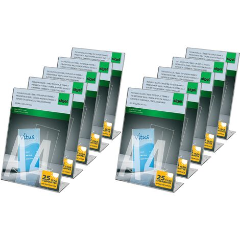 SIGEL TA210-10 Porta-avvisi da tavolo / Porta-brochure da banco, con base a L, acrilico, per A4, 10 pz