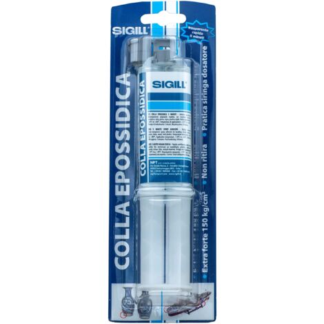 SIGILL, Colla Epossidica, Adesivo Epossidico Bicomponente (A+B) Super Resistente fino a -40°C e +80°C, Resistente ad Acqua e Agenti Chimici, Trasparente e Rapido, Siringa da 25 ml (A+B)