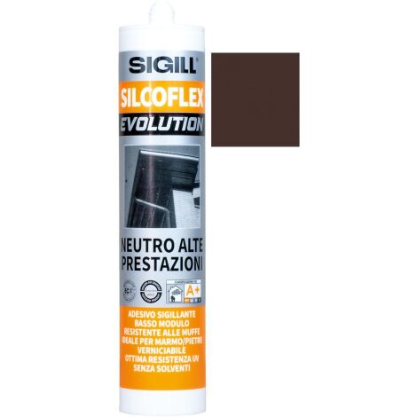 Sigill Silcoflex Evolution cartouche silicone Marron Fonce' 290 ml professionnelle haute performance pour la construction la plomberie les fenetres et les portes sans odeur sans solvants fabrique'e en