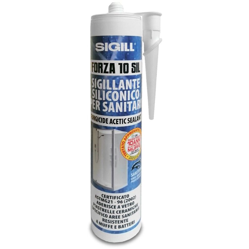 Sigill - Forza 10 cartouche de mastic silicone blanc pour sanitaire fongicide silicone anti-moisissure professionnel teste' et garanti fabrique' en