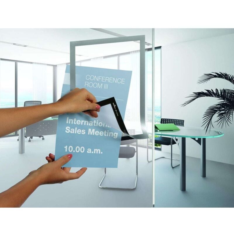 Durable Durable Duraframe Magnetic Display Frame Self Adhesive A4 Silver (Pack 2