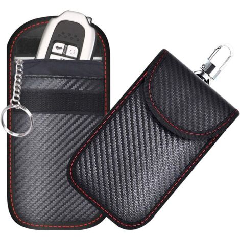 Signal Blocage Faraday Pochette Sac,Lot de 2 Etui Anti RFID Clé Voiture Portable,Étui de Protection Anti en Fibre de Carbone,Protection Antivol Anti Piratage de Télécommande Véhicule,