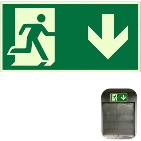 Signal de sortie d'urgence, luminescence durable et adhésif autocollant en PVC - Conforme aux Normes ISO DIN 7010/DIN 67510 - Résistant aux UV et aux Intempéries - 300x150 mm