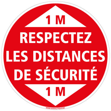 SIGNALETIQUE AU SOL ADHESIF COVID 19 CORONAVIRUS - RESPECTER LES DISTANCES DE SECURITE - Distance de 1m - Diamètre 250 mm