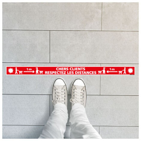 SIGNALETIQUE DE SOL COVID 19 CORONAVIRUS . LOT DE 4 SIGNALETIQUE ADHESIVES POUR LE COMMERCE . DISTANCES DE SECURITE POUR MESURES. Distance de 1m50 .  - Distance de 1m50
