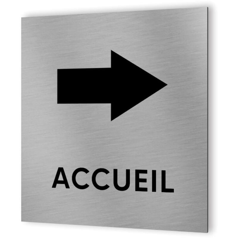 Pictogramme flèche directionnelle format 20 cm x 20 cm en Dibond Aluminium brossé - Modèle Accueil