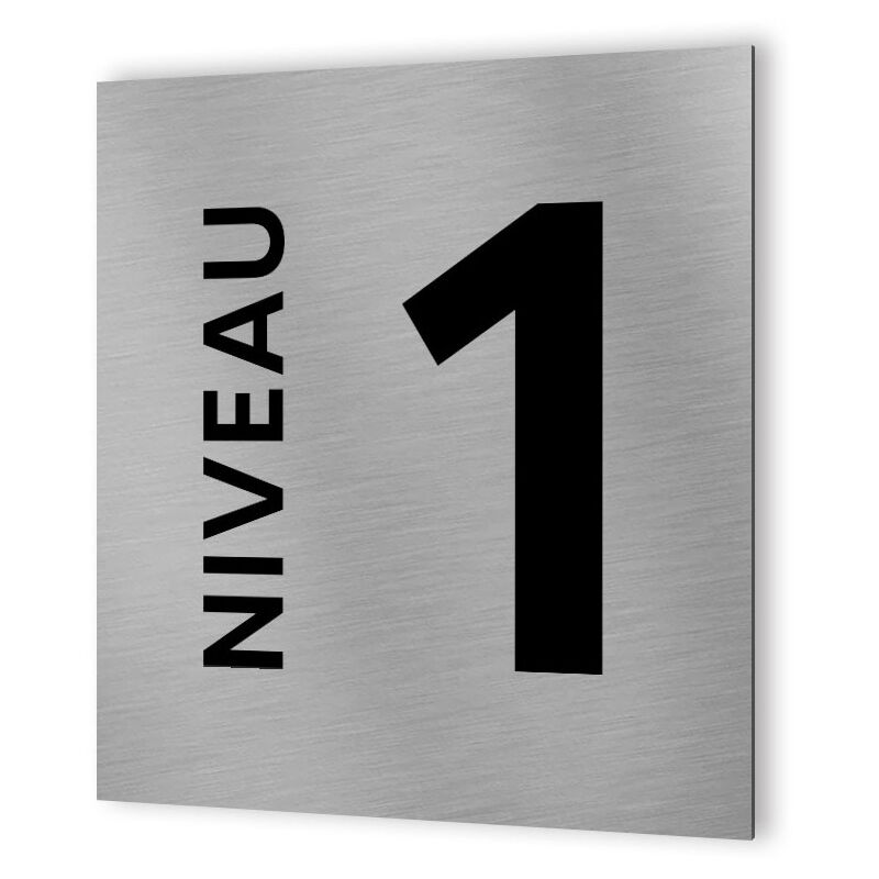 Panneau numéro d'étage - Format 20 cm x 20 cm en Dibond Aluminium brossé