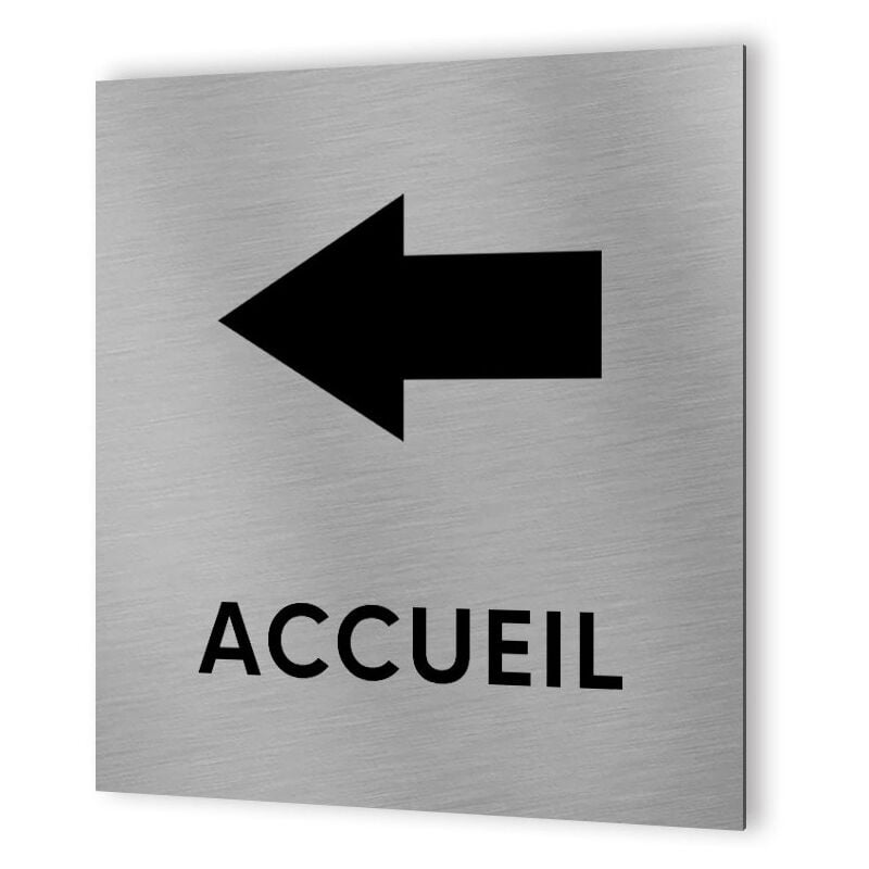Decoho - Pictogramme flèche directionnelle format 20 cm x 20 cm en Dibond Aluminium brossé - Modèle Accueil