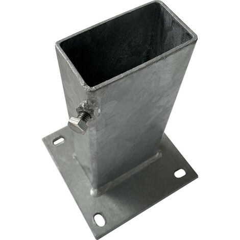 Signaletique.Biz France – Fourreau à platine pour poteau acier galvanisé 90 x 50 mm – Platines pré-percées 4 emplacements – Résistant aux intempéries