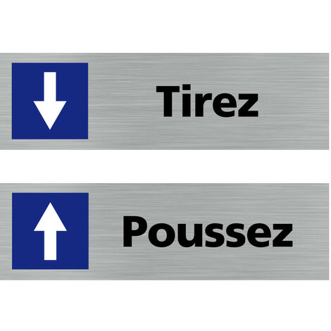 Signaletique.Biz France – Lot de 2 pictogrammes de porte Poussez / Tirez 170 x 50 mm – Autocollants souples effet alu brossé – Signalisation intérieure et extérieure