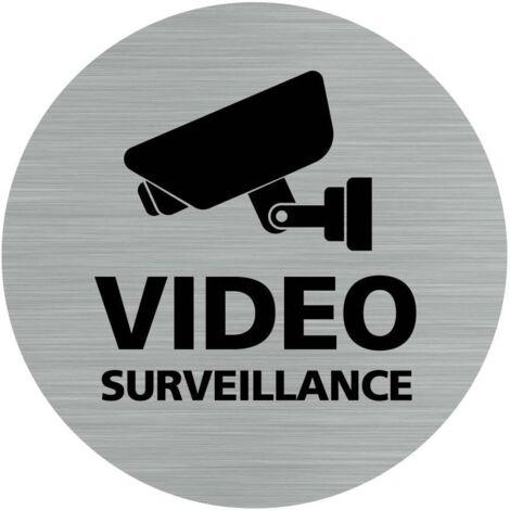 Signaletique.Biz France – Lot de 2 pictogrammes vidéosurveillance – Adhésif aluminium brossé – Diamètre 76 mm – Résistant aux intempéries et UV