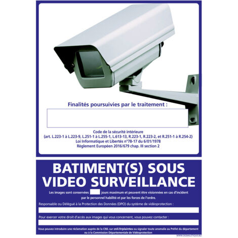 Signaletique.Biz France – Panneau d'information bâtiment sous vidéo surveillance – Autocollant PVC 1,5 mm – Dimensions 75 x 105 mm – Résistant et facile à installer