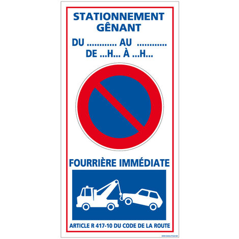 Signaletique.Biz France – Panneau d'interdiction 'Stationnement gênant' W0583 – Akilux 3,5 mm – 400 x 800 mm – Résistant aux intempéries et déchirures