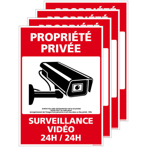 Signaletique.Biz France – Panneau propriété privée vidéosurveillance 24h/24 – PVC 1,5mm ou aluminium 2mm – Autocollant 75 x 105 mm – Dissuasion efficace
