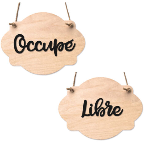 Signaletique.Biz France – Plaque de porte en bois clair avec ventouse – Panneau ouvert fermé – Message occupé libre – Dimensions 19x14 cm