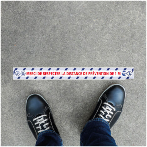 SIGNALISATION DE SOL COVID 19 . LOT DE 4 SIGNALISATION AU SOL ADHESIVES CORONAVIRUS . MERCI DE RESPECTER UNE DISTANCE DE PREVENT. Distance de 2m . - Distance de 2m