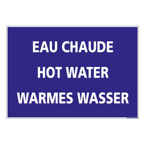 SIGNALISATION EAU CHAUDE (H0219) Français-Anglais-Allemand - Adhésif - 300 x 210 mm
