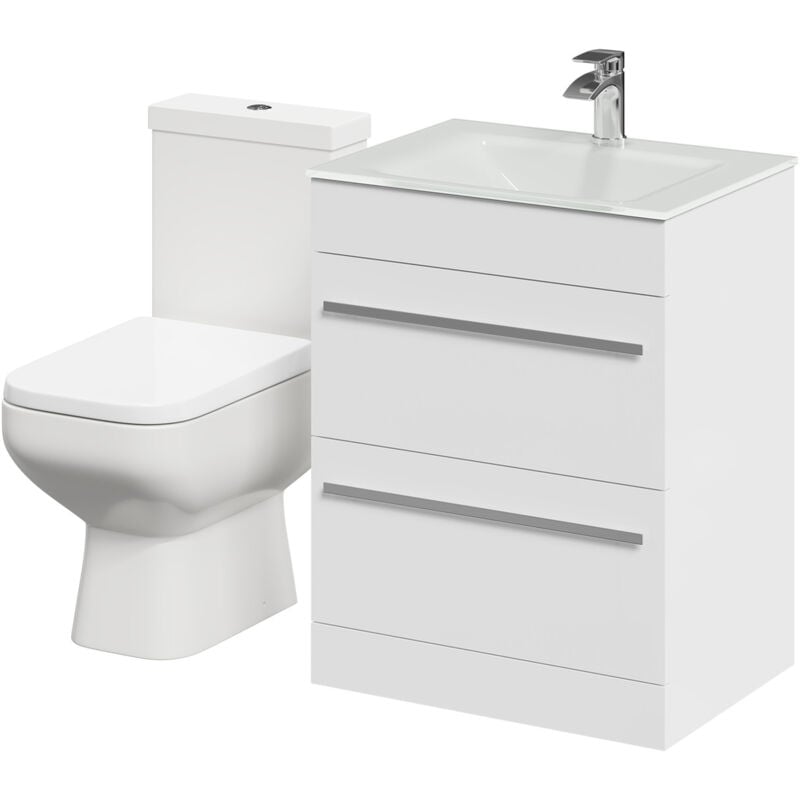 Signature Gloss White 600mm 2 Drawer Vanity Unit and Toilet Suite