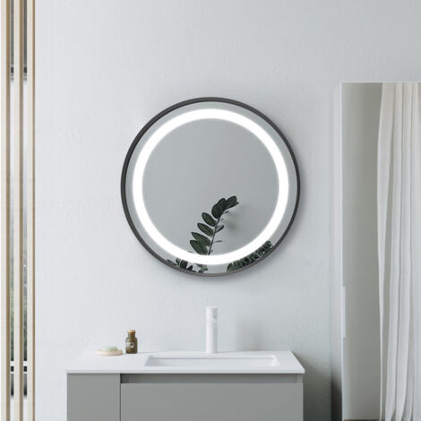 Signature Ava Round Front-Lit LED Bathroom Mirror with Demister Pad 600mm Diameter - Matt Black