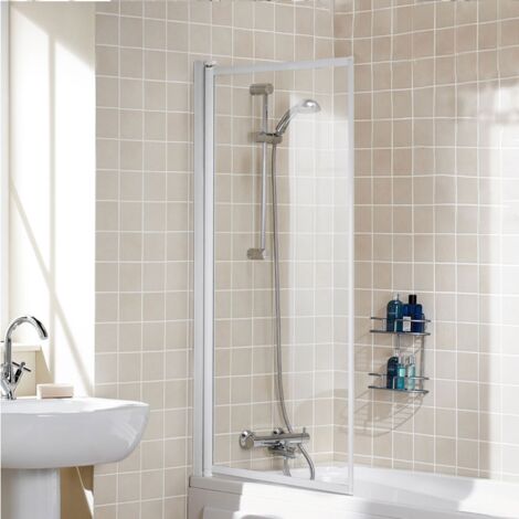Signature Classic Single Panel Silver Framed Hinged Bath Screen 1400mm H x 760mm W - 4mm Glass