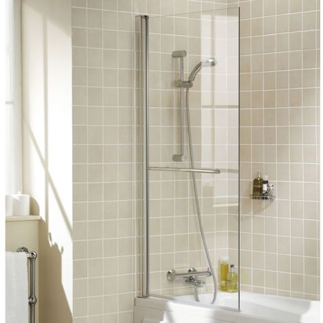 Signature Classic Single Panel Square Hinged Bath Screen with Towel Bar 1500mm H x 800mm W - 6mm Glass