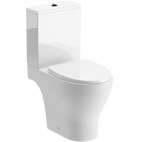 Signature Como Rimless Open Back Close Coupled Toilet with Push Button Cistern - Soft Close Seat