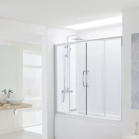 main image of "Signature Contract Over Bath Semi Frameless Double Sliding Door 1500mm H x 1700mm W - 6mm Glass"