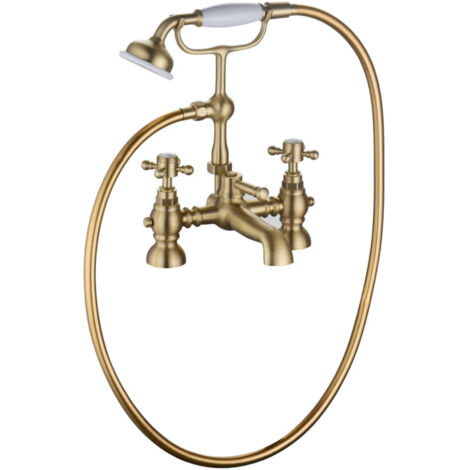 Signature Greenwich Bath Shower Mixer Tap with Shower Kit - Brushed Brass