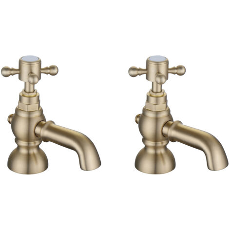 Signature Greenwich Bath Taps Pair Pillar Mounted - Brushed Brass