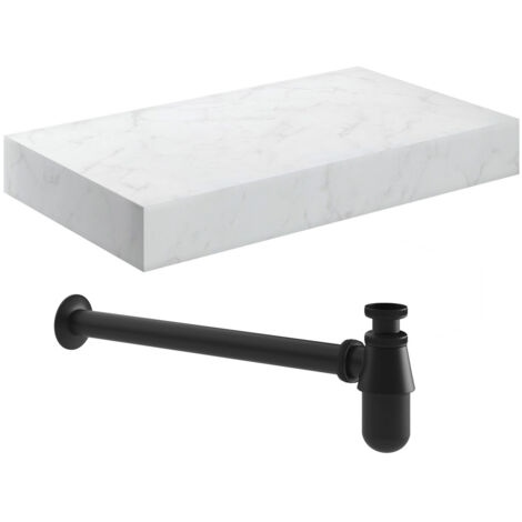 Signature Grove Wall Hung Basin Shelf with Black Bottle Trap 800mm Wide - White Marble