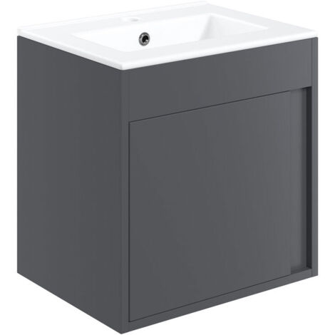 Signature Helsinki Wall Hung 1-Door Vanity Unit with Basin 510mm Wide - Matt Graphite Grey