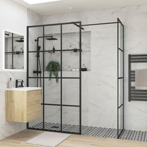 Signature Icon Grid Framed Wet Room Screen Side Panel 760mm Wide (inc T-Piece)