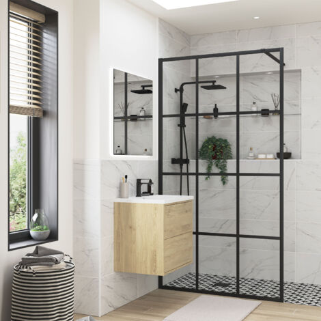 Signature Icon Grid Framed Wet Room Screen Side Panel 800mm Wide (inc T-Piece)