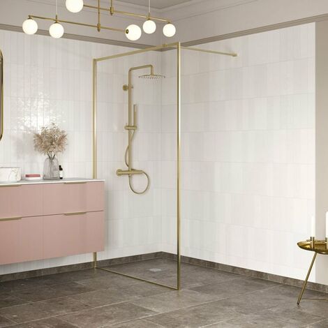 Signature Inca8 Brushed Brass Profile Wet Room Screen 1000mm Wide - 8mm Glass