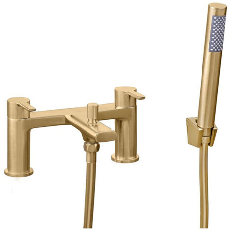 Signature Onyx Bath Shower Mixer Tap with Shower Kit - Brushed Brass