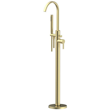 Signature Onyx Freestanding Bath Shower Mixer Tap with Shower Kit - Brushed Brass