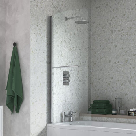 Signature P-Shaped Hinged Bath Screen with Rail 1500mm High x 760mm Wide - 6mm Glass