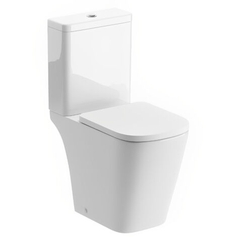 Signature Poseidon Rimless Open Back Close Coupled Toilet with Push Button Cistern - Soft Close Seat