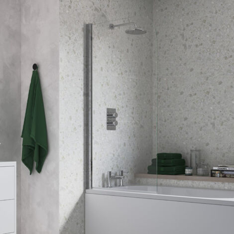 Signature Single Curved Hinged Bath Screen 1400mm High x 800mm Wide - 6mm Glass