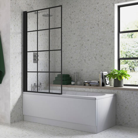 Signature Single Straight Square Black Framed Bath Screen 1400mm H x 800mm W - 6mm Glass