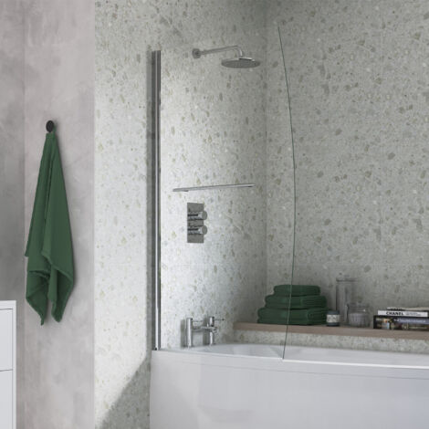 Signature Spacesaver Sail Hinged Bath Screen with Rail 1500mm High x 900mm Wide - 6mm Glass