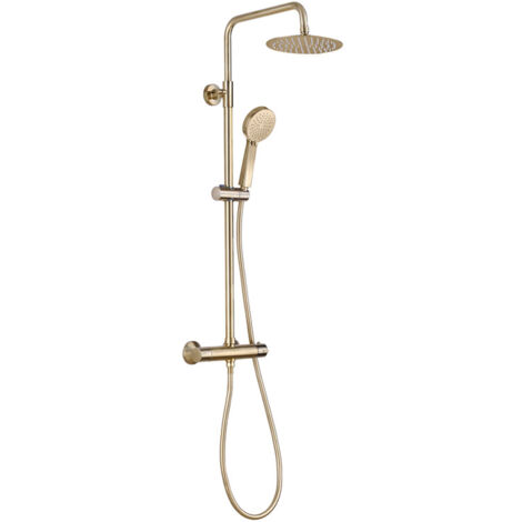 Signature Thermostatic Cool-Touch Bar Mixer Shower with Shower Kit + Fixed Head - Brushed Brass