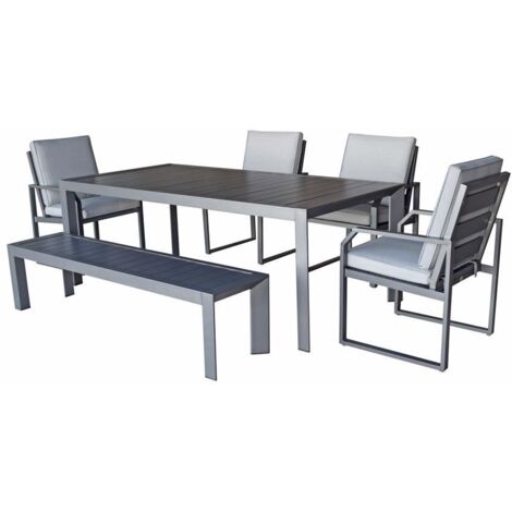 Signature Weave Alarna Rectangular Aluminium Dining Table Bench & 4 Chairs Grey