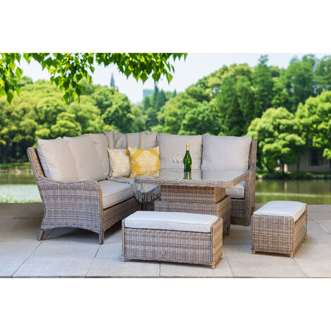 Signature Weave Alexandra Wicker Corner Sofa + Lifting Dining Table + Benches