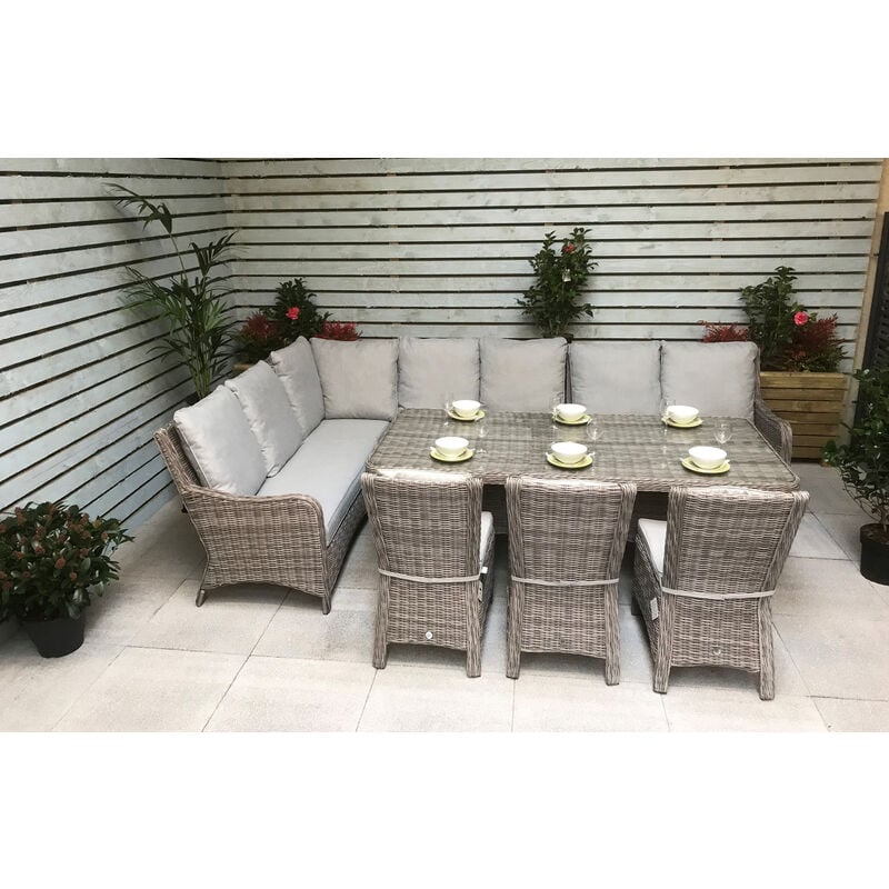 Alexandra Wicker Large Corner Sofa Dining Set & 3 Chairs Grey - Signature Weave